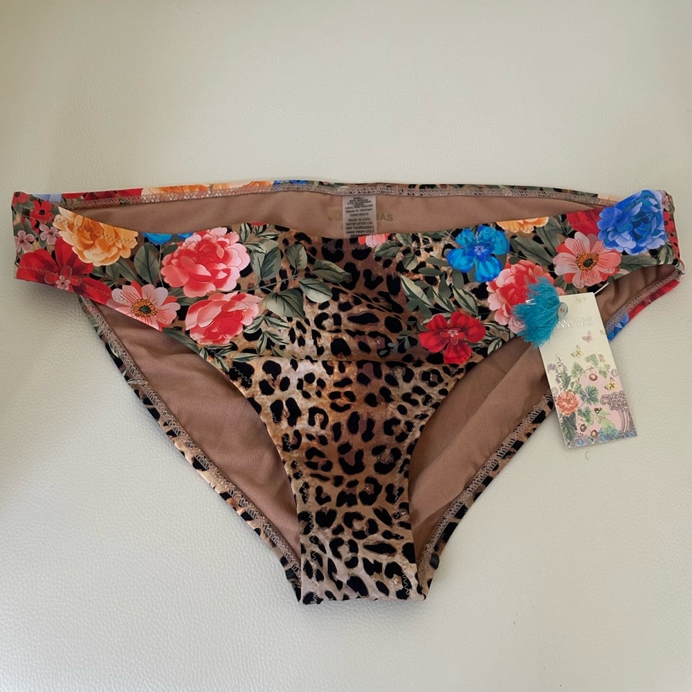 Johnny Was Brown and Blue Bikini Bottom Cheetah Print and floral Bold Patterns - Picture 7 of 10